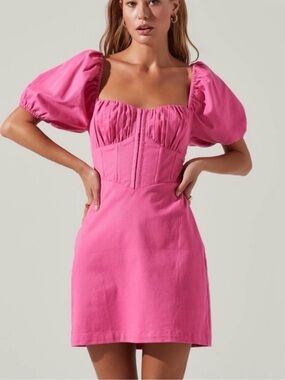Astr Hot Pink Puff Sleeve Mini Dress